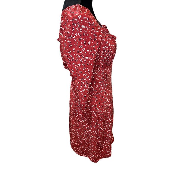 Trixxi Womens Dress Large Red Floral Ruched V Neck 3/4 Sleeve Summer Dressy - Picture 6 of 12